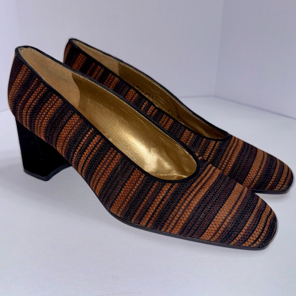 EUC Vintage Stuart Weitzman Black and Brown Striped Block Heels